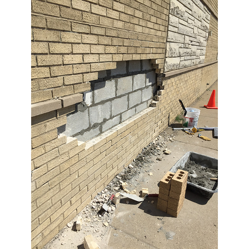 Exterior wall masonry repair and building.