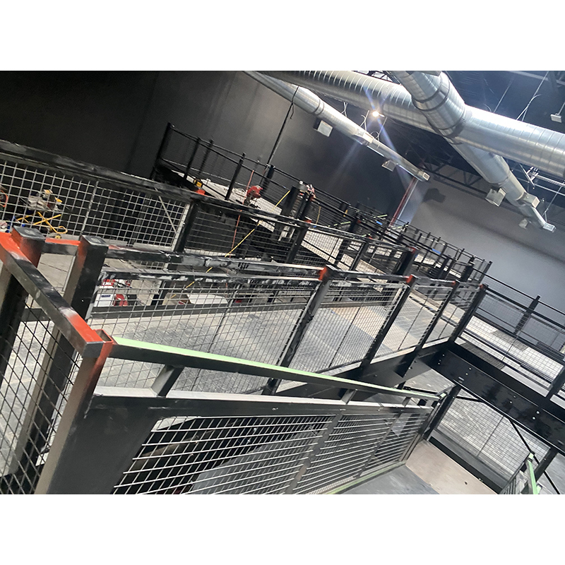 Scene 75 Romeoville, IL - Interior buildout metal railing and walkway.