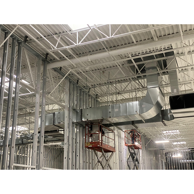 Scene 75 Romeoville, IL - Structural framing and HVAC ductwork.
